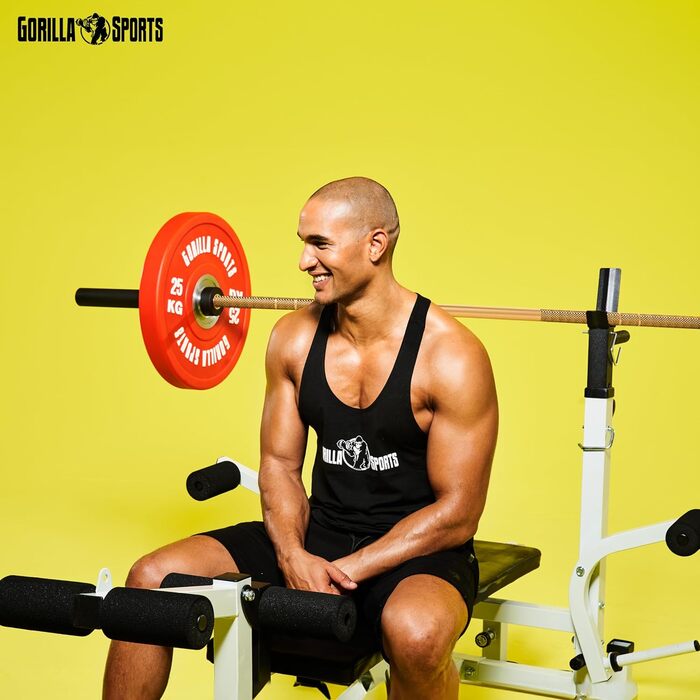 Олімпійський гриф GORILLA SPORTS 220 см, 50 мм, 20 кг, сталь, керамічна основа, чорний/золотий