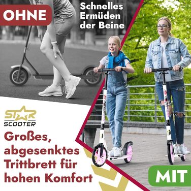 Дитячий та дорослий самокат STAR SCOOTER з алюмінію, великі колеса 205 мм, міський, для хлопчиків і дівчат від 6 років, XXL дека