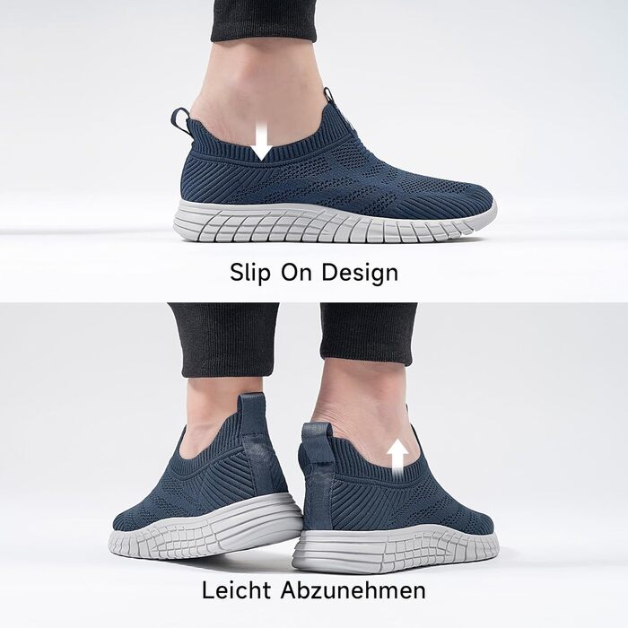 Сліпони чоловічі без шнурівок, спортивні кросівки, сітка, підошва з протиковзким покриттям, для ходьби та бігу, дихаючі, розмір 45 EU, темно-синій