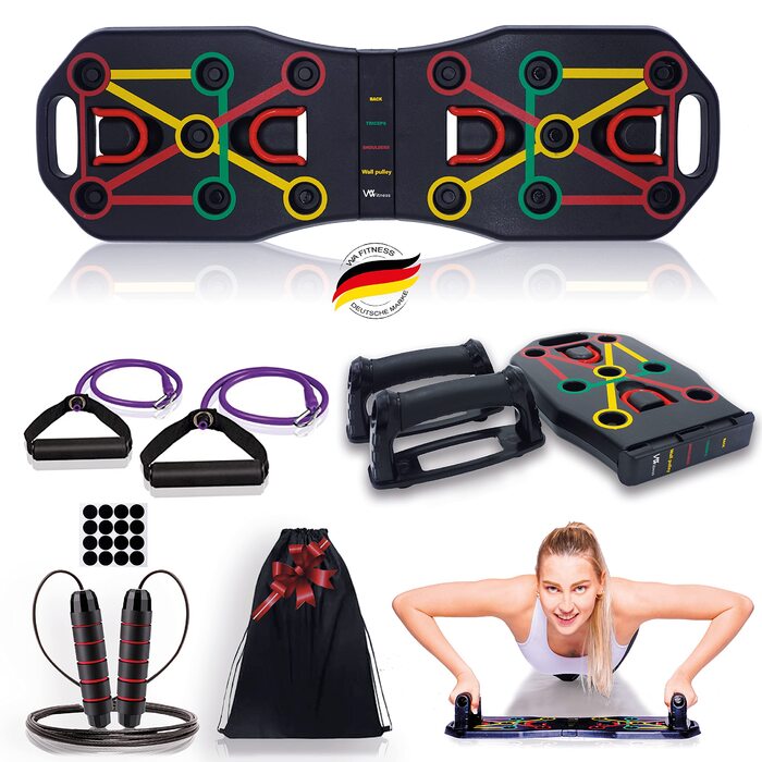 Дошка для віджимань Push Up Board з гумовими петлями та скакалкою для фітнесу вдома – тренажер для чоловіків і жінок, нарощування м'язів