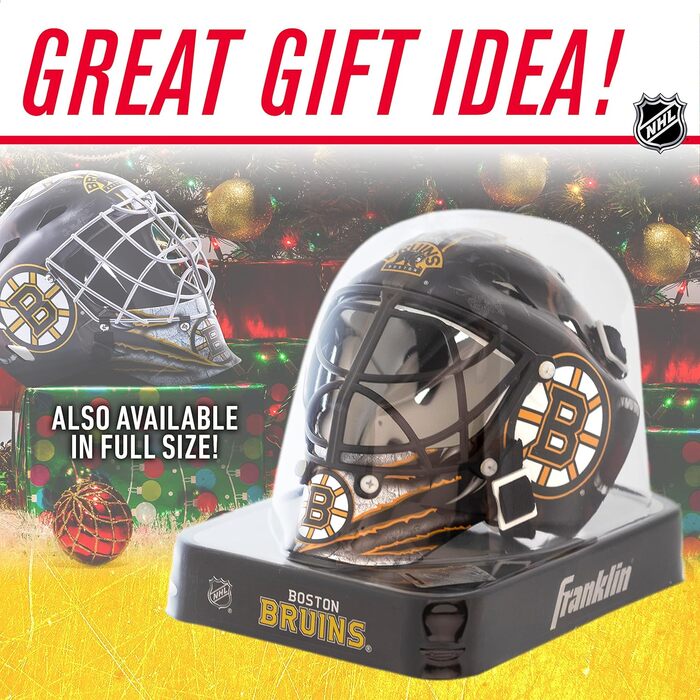 Міні-шолом воротаря Franklin Sports NHL Boston Bruins із чохлом – колекційна маска з офіційною символікою та кольорами НХЛ
