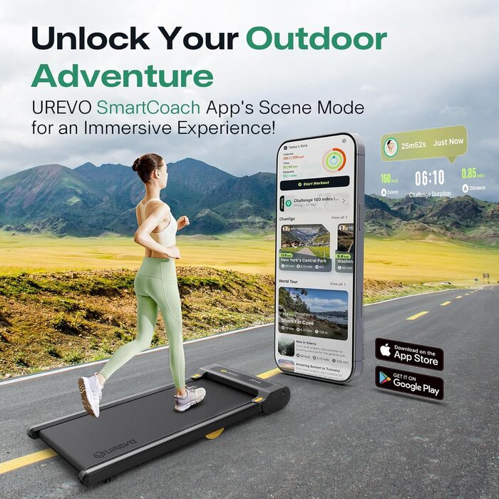 Біговий доріжки з APP, Smart Walking Pad з подвійною амортизацією, ультратонкий біговий стіл з великою зоною бігу для дому/офісу, max 120 кг з пультом дистанційного керування та LED-дисплеєм [SpaceWalk Lite] (Чорний з APP)