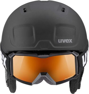 Дитячий лижний шолом Uvex Heyya Pro з маскою, розмір 54-58 см, біло-чорний, регульований, контрастна лінза