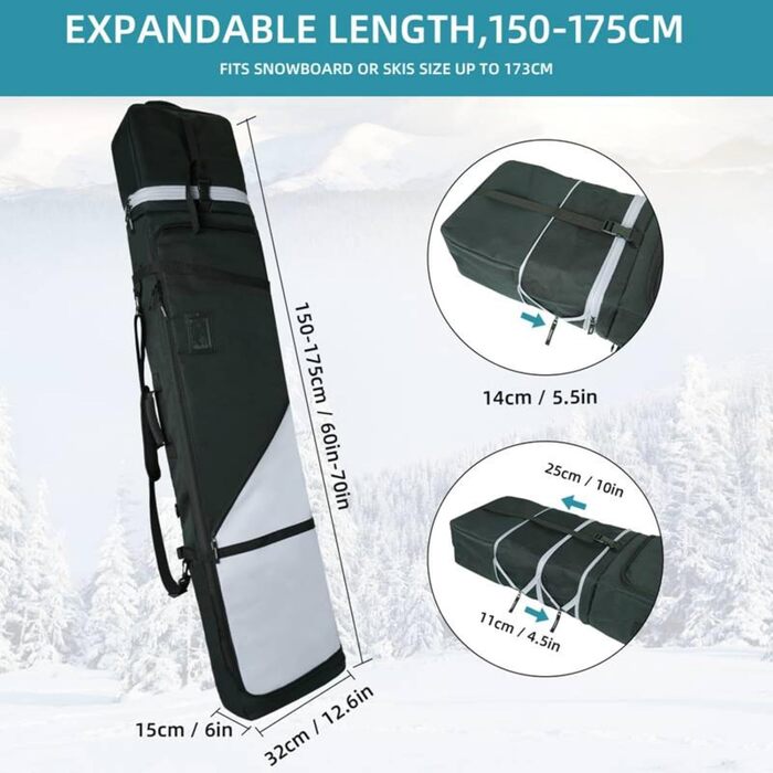 Чохол для сноуборду AUMTISC, водонепроникний, чорно-синій, для сноубордів 155-180 см