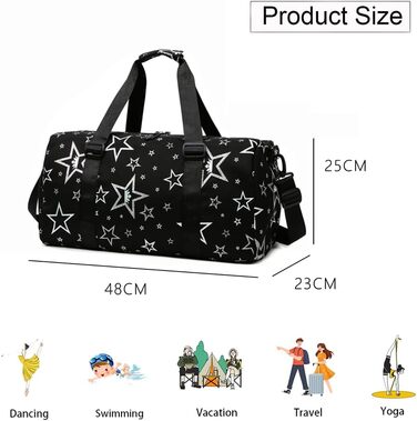 Дитяча спортивна сумка-рюкзак з відділенням для взуття та мокрих речей, плавальна сумка, спортивна сумка з принтом зірок для дівчаток, складана сумка для занять гімнастикою, танців та тренувань (зелена, чорна)