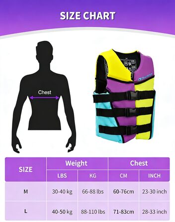Owntop Жилет рятувальний дитячий та підлітковий, фіолетовий, M. Регульований, з триразовою системою безпеки. Підходить для каякінгу, плавання, риболовлі та снорклінгу.