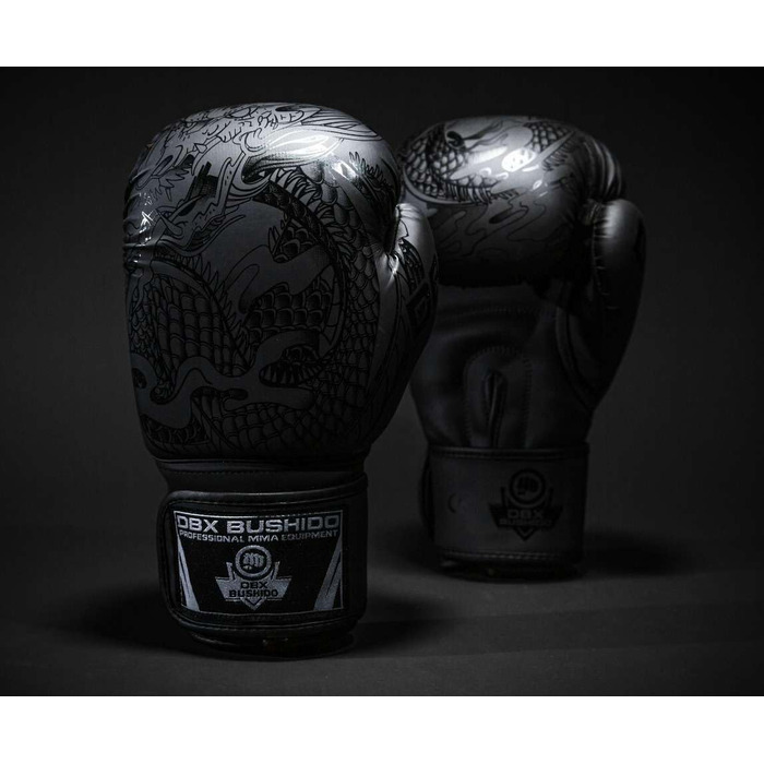 Боксерські рукавички DBX BUSHIDO Black Dragon 12oz для спарингів, кікбоксингу, бойових мистецтв, чорні