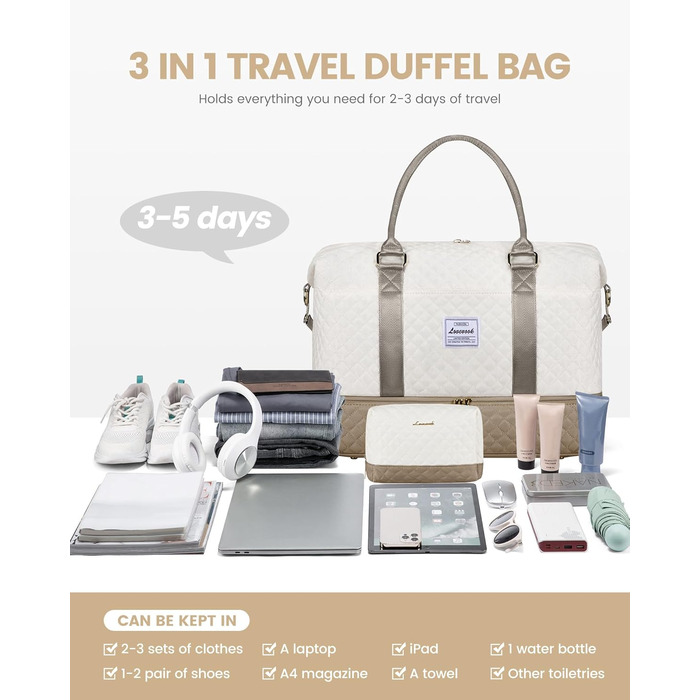 Спортивна сумка LOVEVOOK для жінок з відділенням для взуття, ручна поклажа, дорожня сумка, сумка для вихідних, сумка-мішок, жіноча дорожня сумка, клінічна сумка, сумка для пологового будинку, для залу, пляжу, сауни, кемпінгу (XL-2шт, Бежево-хакі)