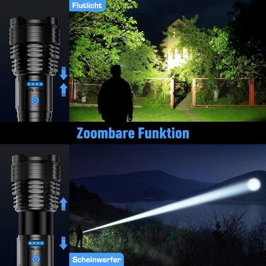 LED ліхтар Sidark 500000 люмен: тактичний, надпотужний, водонепроникний, з бічним світлом, 9 режимів, для кемпінгу та надзвичайних ситуацій