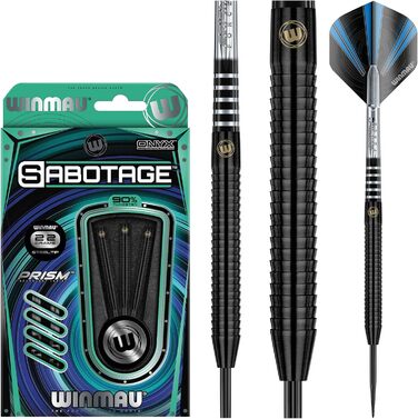 Дротики WINMAU Sabotage Onyx 22-26г, професійні, вольфрамові, з сталевим наконечником, комплект з оперенням та стрижнями