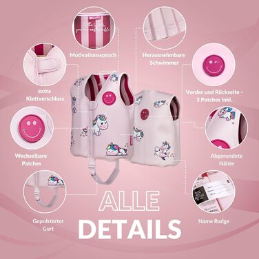 Дитячий рюкзак NOARD Kinder Schwiweste з 40+ нашивками для персоналізації, різні дизайни та розміри, 15–30 кг, 2–6 років, сертифікований EN 13138-1:2021 для безпечного навчання ходьбі, Siply green (L, Fantasy Friends)