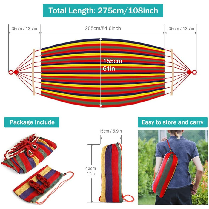 Гамак для відпочинку MOSFiATA на відкритому повітрі: кемпінг, балкон, сад. З дерев'яною перекладиною та сумкою. Червоний