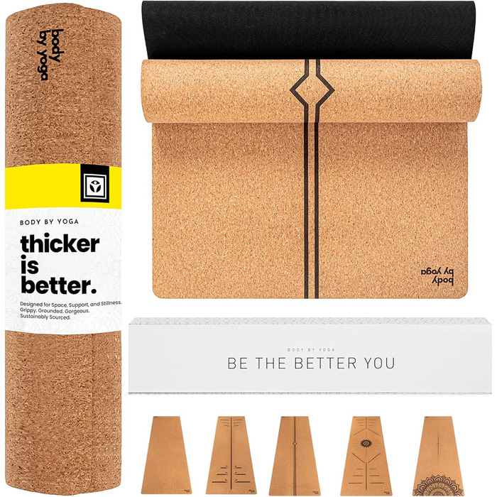 Йога мат для занять корком, неслизький, м'який, стійкий до вологи. Товстий, довгий та широкий для комфорту та підтримки. Підходить для гарячої йоги. З додатковою товщиною 80' x 26' x 6.5 мм (Man Flow Yoga Edition)