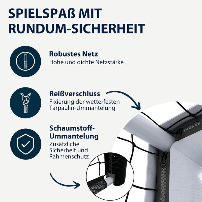 Ворота для футболу HUDORA Pro Tect Advanced – зовнішні, з сіткою та захисною оболонкою для дітей та дорослих. Легкий монтаж, білі, 240 x 160 см