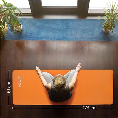 Йога-килимок POWRX Yogamatte Deluxe TPE (Mango, 173 x 61 x 0,5 см) — протиковзкий килимок для пілатесу, гімнастики та тренувань, екологічний