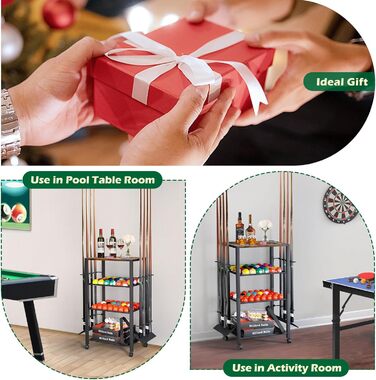 Стійка для київ (8 шт.) з органайзером для аксесуарів для більярду – зберігання для київ, куль, та обладнання. Міцна підставка для більярдного столу вдома або в барі