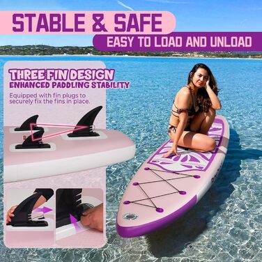 Надувний SUP-борд FunWater 10'6'-11'6' – ідеальний для початківців та сімей, з антиковзким EVA-деком, веслом, насосом та аксесуарами (10'6-TIKI LILA)