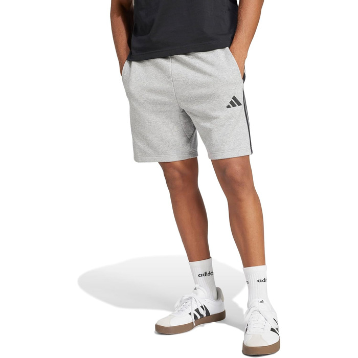 Чоловічі шорти Adidas Essential Three Stripes French Terry, сірі з чорними смугами, розмір XL
