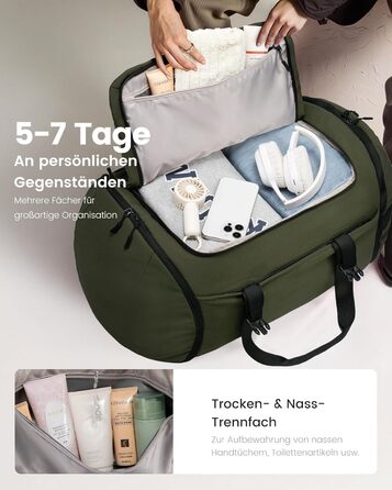 Спортивна сумка LOVEVOOK для чоловіків з відділенням для взуття, 65L, 52x45x28 см, Duffel Bag, для подорожей та спортзалу, темно-зелена