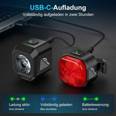 Набір велоліхтарів Toptrek USB, сертифікований StVZO, водонепроникний IPX5, передній та задній ліхтар
