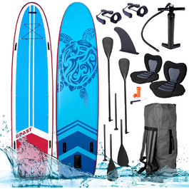 Надувна SUP-дошка BRAST Family 370x87x15 см, комплект XXL до 210 кг, з аксесуарами, 2 сидіння для каяка, 2 весла, насос, рюкзак