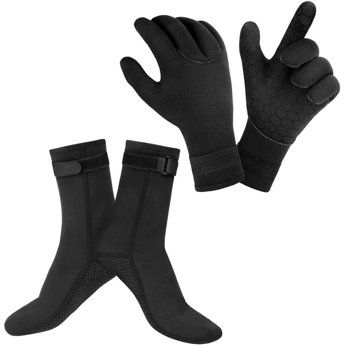 AOOSA Неопренові рукавички та шкарпетки для плавання, унісекс, 3 мм, чорні, M. Захист від ковзання, для дайвінгу, серфінгу, снорклінгу