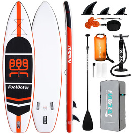 Надувний SUP-борд FunWater Stand Up Paddle Board Ultra-Light з аксесуарами: весло, насос, рюкзак, страховка, водонепроникний чохол для телефону, 3 фіна, чорний