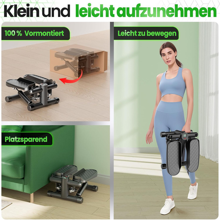 Ultrasport Swing Stepper: міні-степер 2-в-1 з мотузками та LCD-дисплеєм, тихий, з регулюванням навантаження