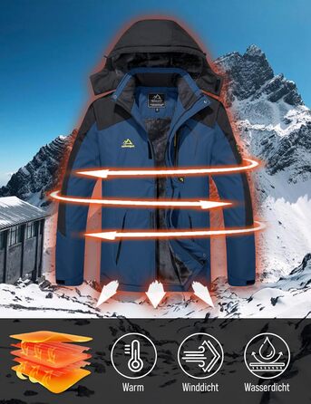 Чоловіча зимова куртка MAGCOMSEN з флісовою підкладкою, водонепроникна та вітронепроникна, тепла Softshell куртка для активного відпочинку з капюшоном (XXL, Коричневий)