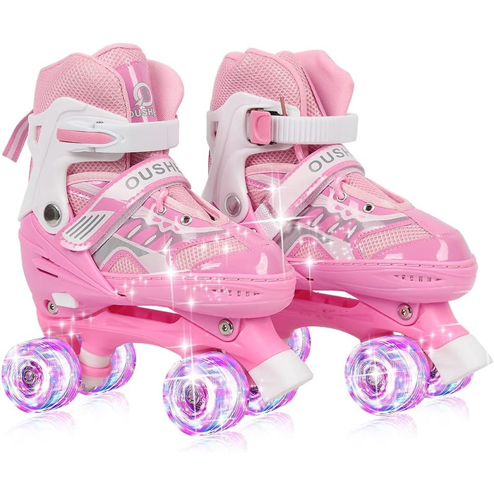 Дитячі ролики Supfine – регульовані, з підсвічуванням, розмір 31-38 (S/M), для дівчаток та хлопчиків, рожеві