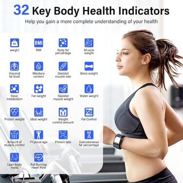 Вага для вимірювання жиру в тілі з датчиками рук, 8 електродів, цифрова вага з LCD дисплеєм, висока точність вимірювання жиру та м'язової маси з підключенням до APP, 32 показники, для вимірювання жиру, ІМТ та ін. FRKG78-BT (TZC1)