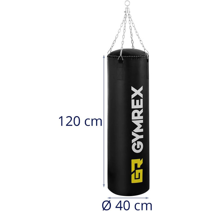 Боксерський мішок Gymrex, наповнений, для дорослих, Ø 40 x 120 см, підвісний, з чотириточковим сталевим ланцюгом, для дому, для боксу, пісочний мішок
