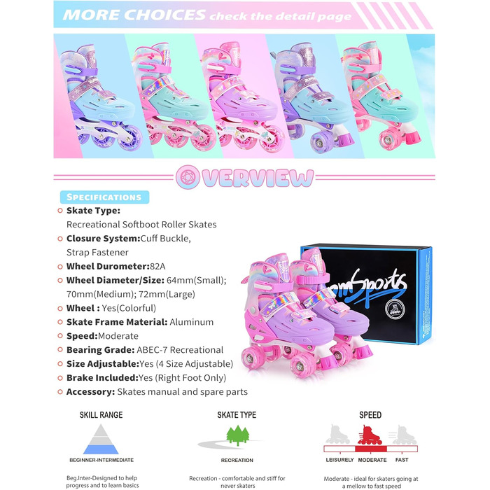 Роликові ковзани 2PM SPORTS для дітей: регульовані, рожево-блакитні, розмір 32-36 EU