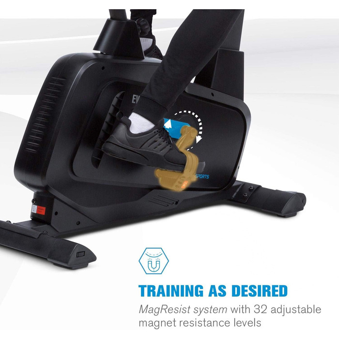 Велотренажер Capital Sports Evo Heimtrainer Bluetooth, магнітний, 32 рівня, ергометр, тримач для планшета, пульсометр, додаток, чорний