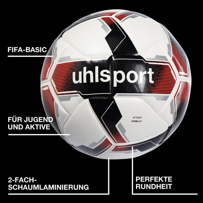 Футбольний м'яч Uhlsport Attack ADDGLUE для тренувань і ігор, з технологією ADDGLUE, для юнаків і дорослих, сертифікат FIFA Basic