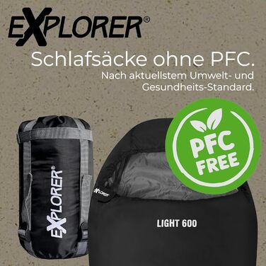 Спальний мішок Explorer Light 600 - ультралегкий, 210x75x50 см, -2°C до +14°C, 700 г, 120 г/м², чорний, для кемпінгу та трекінгу