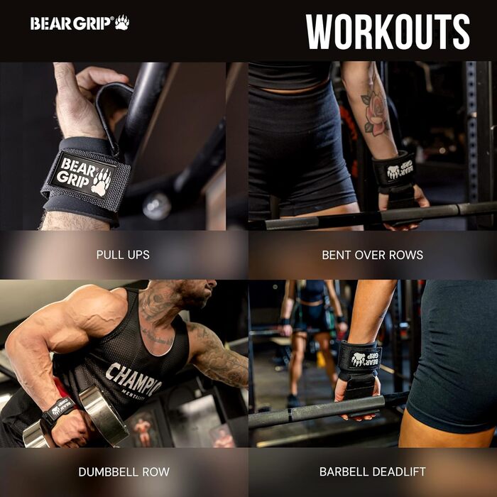 Грип-затискачі BEAR GRIP для підйому ваги з протиковзаючими гумовими ручками, чорні