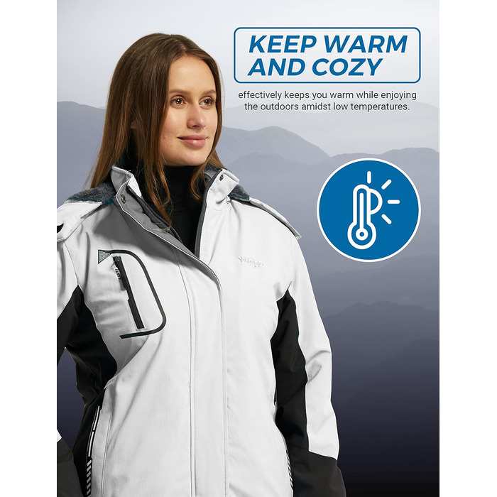 Жіноча гірськолижна куртка Wantdo, тепла флісова куртка, водонепроникна, дихаюча, з капюшоном, вітрозахисна, біла