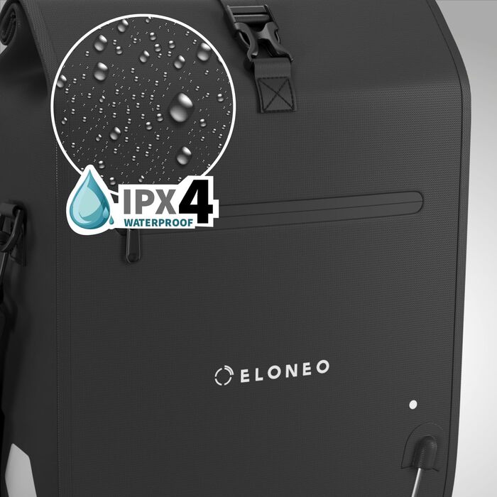Велосумка на багажник ELONEO 28L з LED підсвіткою, водонепроникна, з ручкою та плечовим ременем, чорна