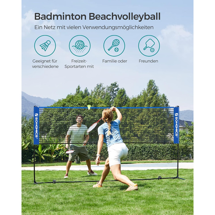 SONGMICS М'язова сітка для бадмінтону та волейболу, регульована висота, 3 м, блакитна