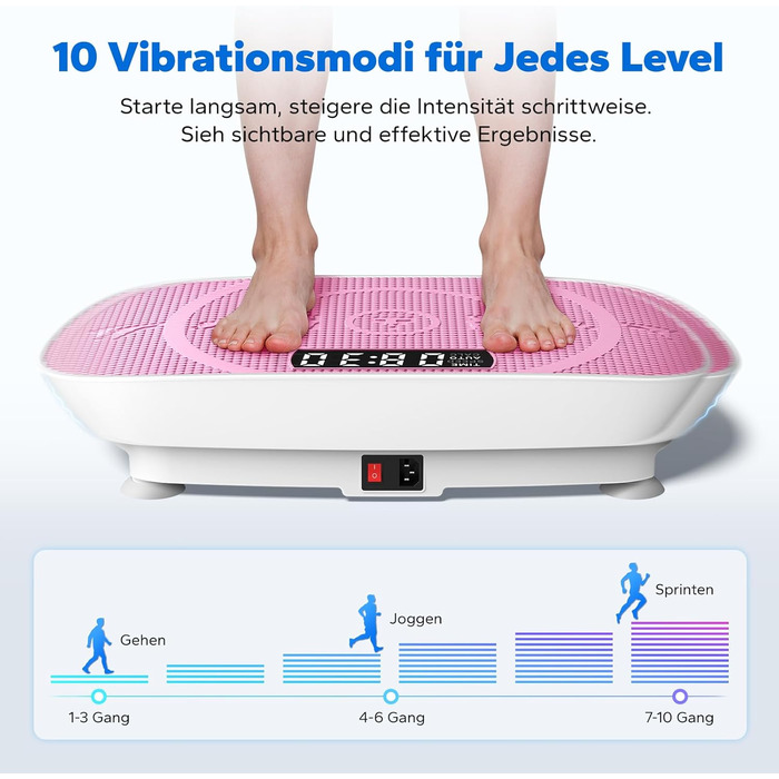 Вібраційна платформа MERACH для формування тіла та розслаблення. Тиха, компактна, з LED-дисплеєм, пульт дистанційного керування та комфортним силіконовим килимком. Рожева