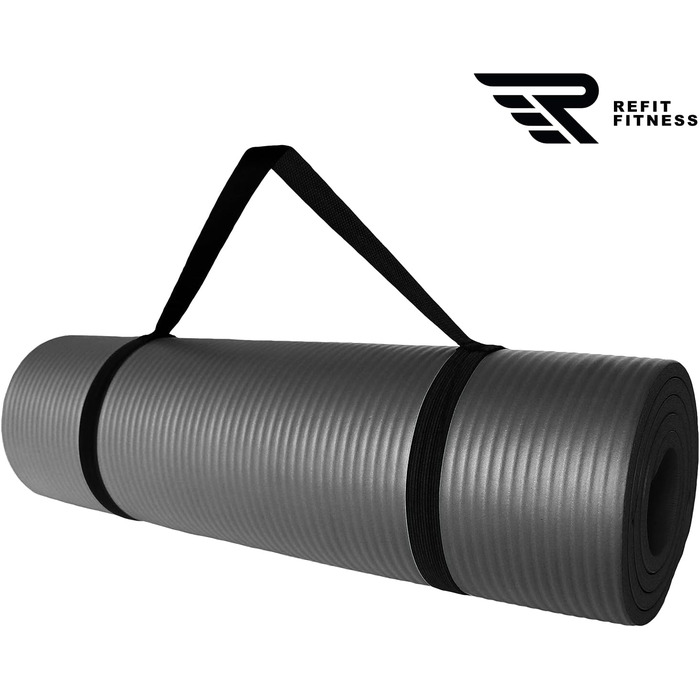 REFIT FITNESS Гімнастичний килимок 190x60 см, NBR, антиковзкий, для йоги, пілатесу, спорту, 10-15 мм, з ременем і чохлом