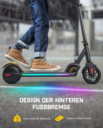 Електросамокат FanttikRide C9 Pro для дітей від 8 років, регульований, LED-дисплей, кольорове підсвічування, швидкість до 16 км/год, пробіг 8 км, складаний, чорний