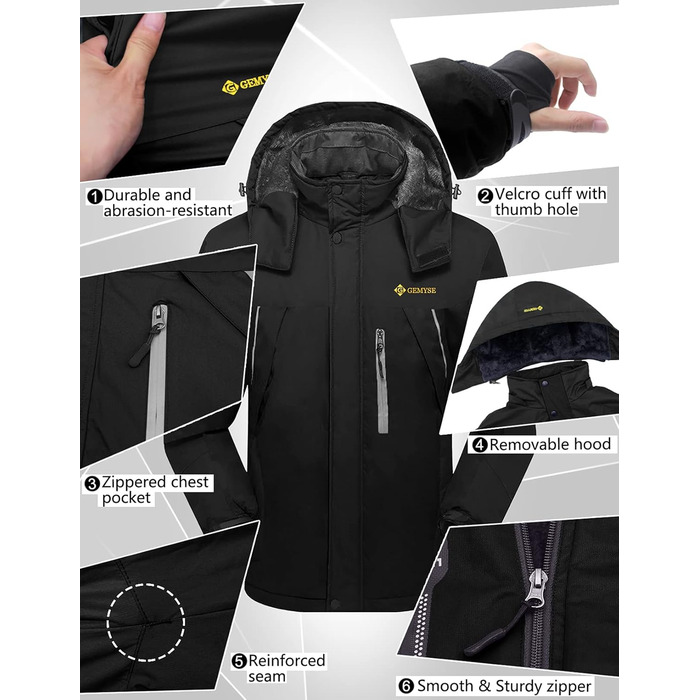 Чоловіча зимова куртка GEMYSE без блискавки, чорного кольору