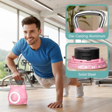 Кетлбел регульований 7-в-1, 10 кг (рожевий) для дому | Набір гантелей-кетлбелів для фітнесу | Спортивне обладнання для дому