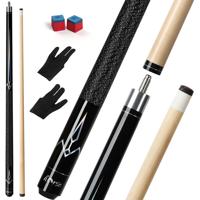 Більярдний кий Horse Billiard з наконечниками 13 мм, 147 см, 2 рукавички та 2 крейди, для дорослих, акорн/горіх, 540г