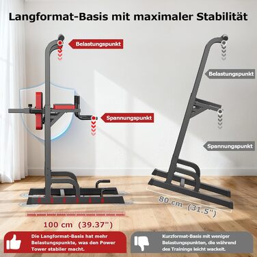 Силовий комплекс Pooboo Power Tower: багатофункціональний турнік з брусами для дому, 11 рівнів регулювання висоти, еластичні стрічки, чорний