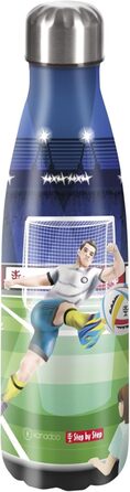 Ізольована пляшка з нержавіючої сталі Soccer Ben для газованих напоїв, футбольний дизайн, синьо-зелена, герметична, 0,5 л, для школи і відпочинку, 100% перероблювана