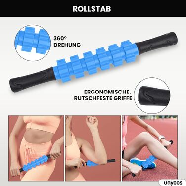 Набір для масажу фасцій Unycos: ролер, стрічка, м'яч, стік та фітнес-стрічки (120 кг)