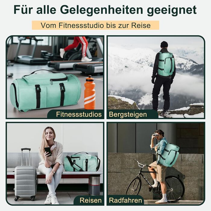 Спортивна сумка для чоловіків та жінок, 30L. Рюкзак з відділенням для взуття та мокрих речей. Ідеально для плавання, спорту, йоги, футболу (зелена, 30L)
